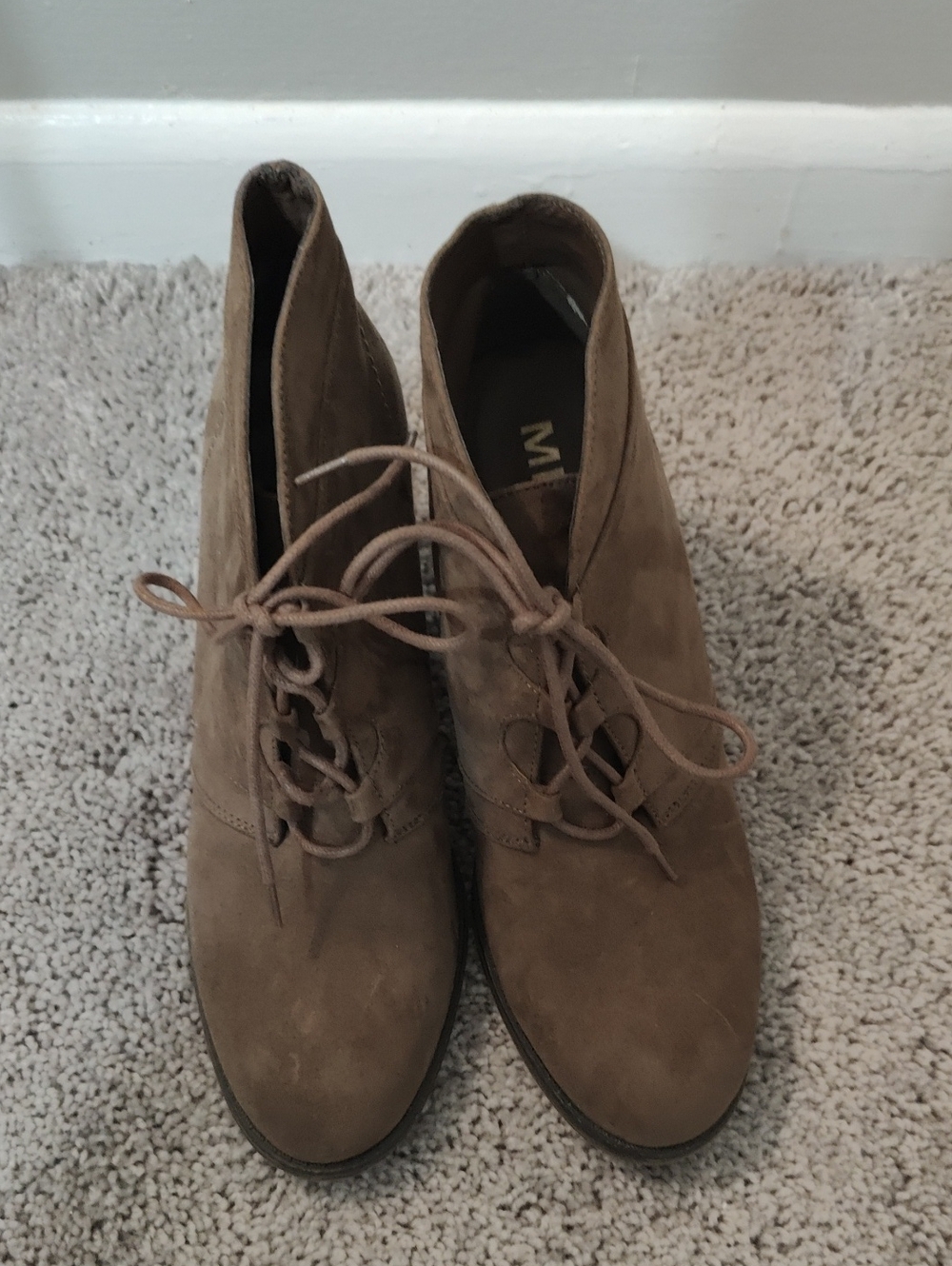MIA Taupe Suede Lace-Up Ankle Booties